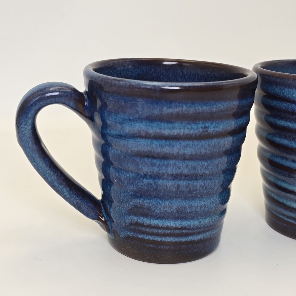Rackliffe Pottery Blue Hill Maine Pair Signed Studio Pottery Blue Mugs - Picture 3 of 11